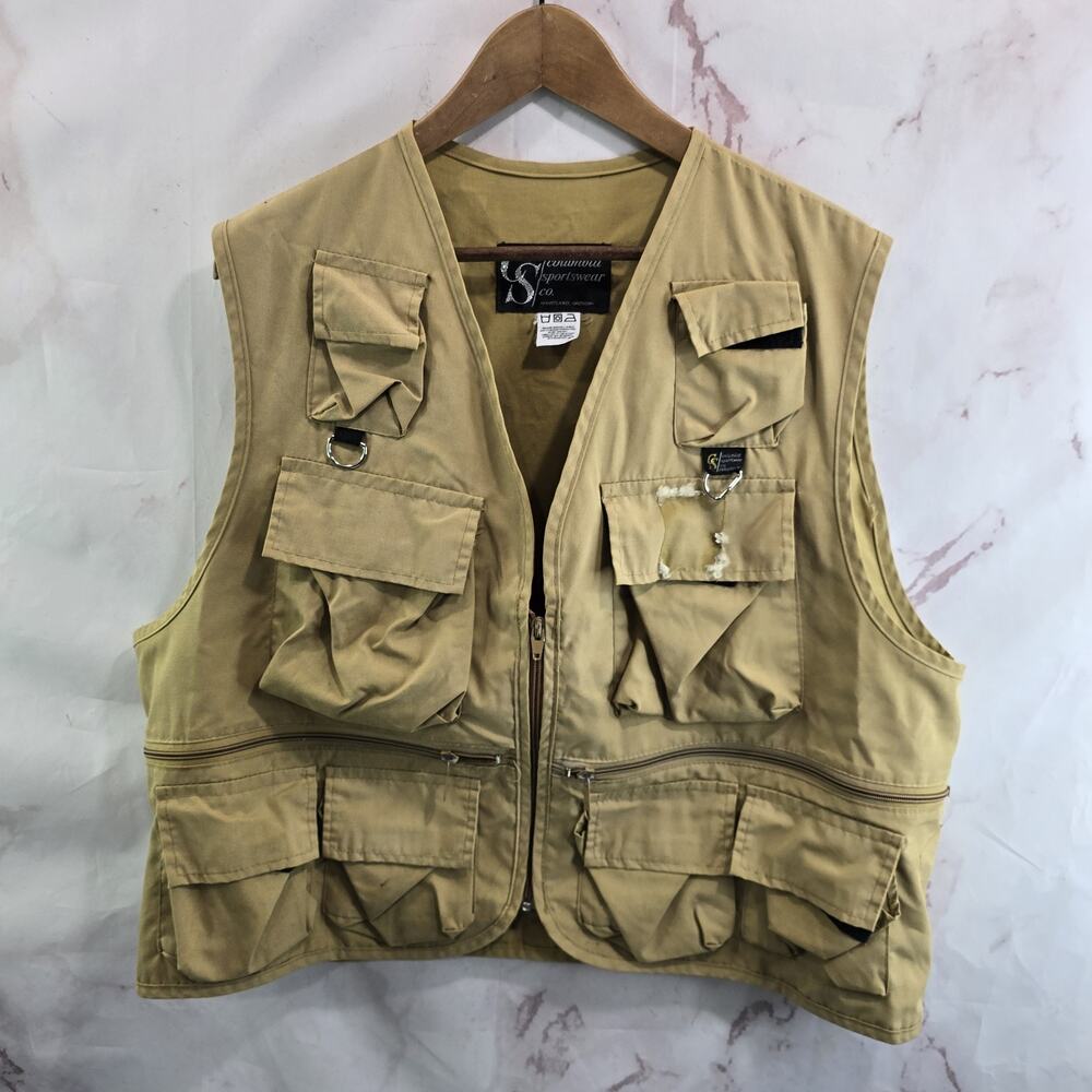 Columbia Vest Mens XL Khaki Fishing Vintage Tan Full Zip Canvas Utility
